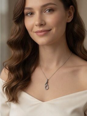 Black White Diamond Infinity Pendant 925 Sterling Silver Necklace
